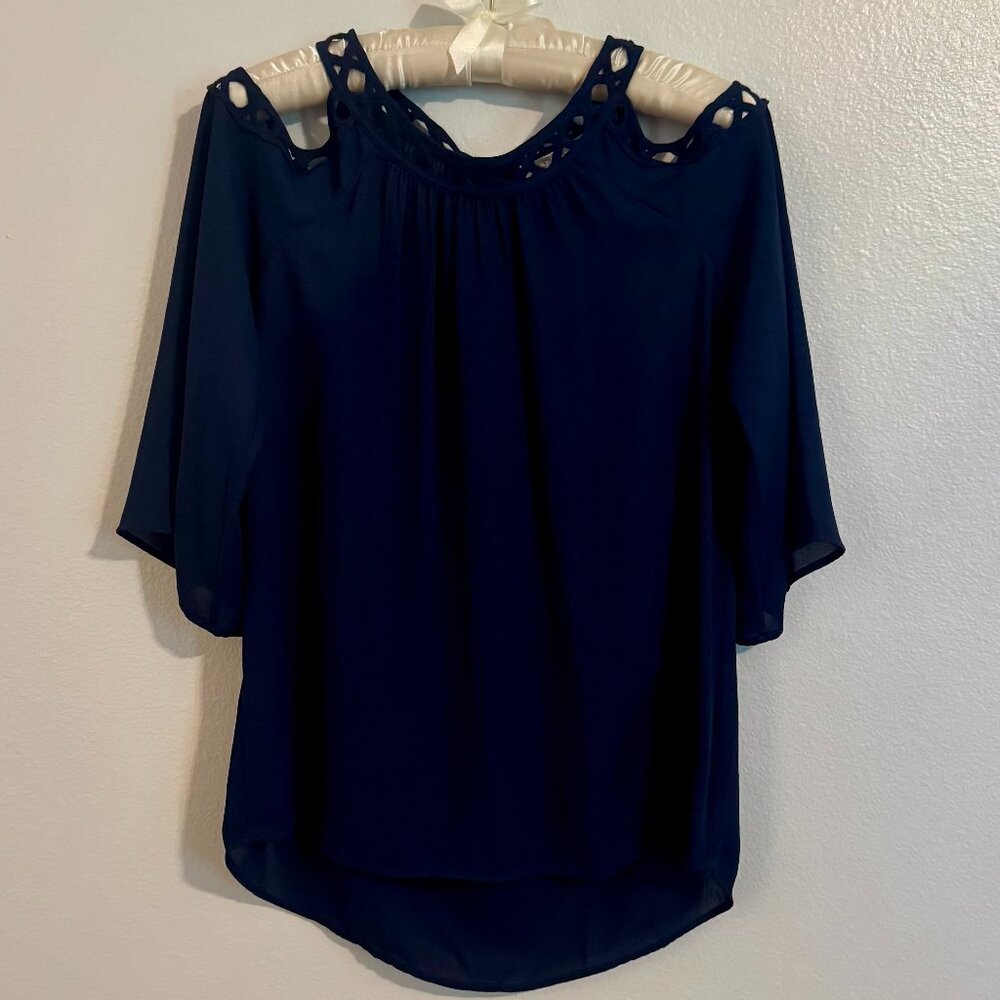Shoulder Less Navy Blue Top Size Small